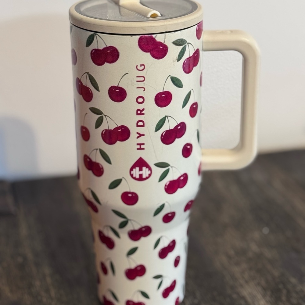 HydroJug Cherry Pattern Tumbler - Cream and Red